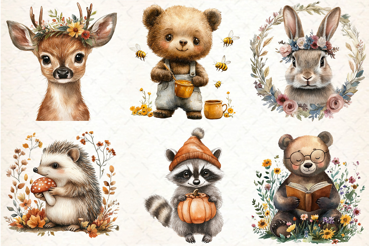 Watercolor Woodland Portraits, an Illustration by DreamCafeArt (Photo 2 of 5)