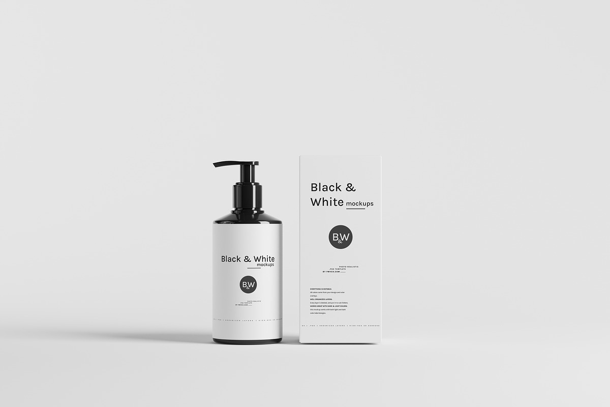Black & White Mockups - Pump Bottles, a Packaging Mockup by pmvch (Photo 21 of 160)