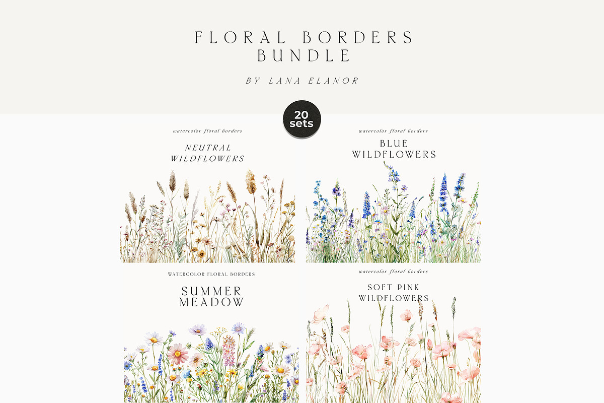 Waterolor Floral Borders Bundle, a Decorative Illustration by Lana Elanor (Photo 2 of 97)