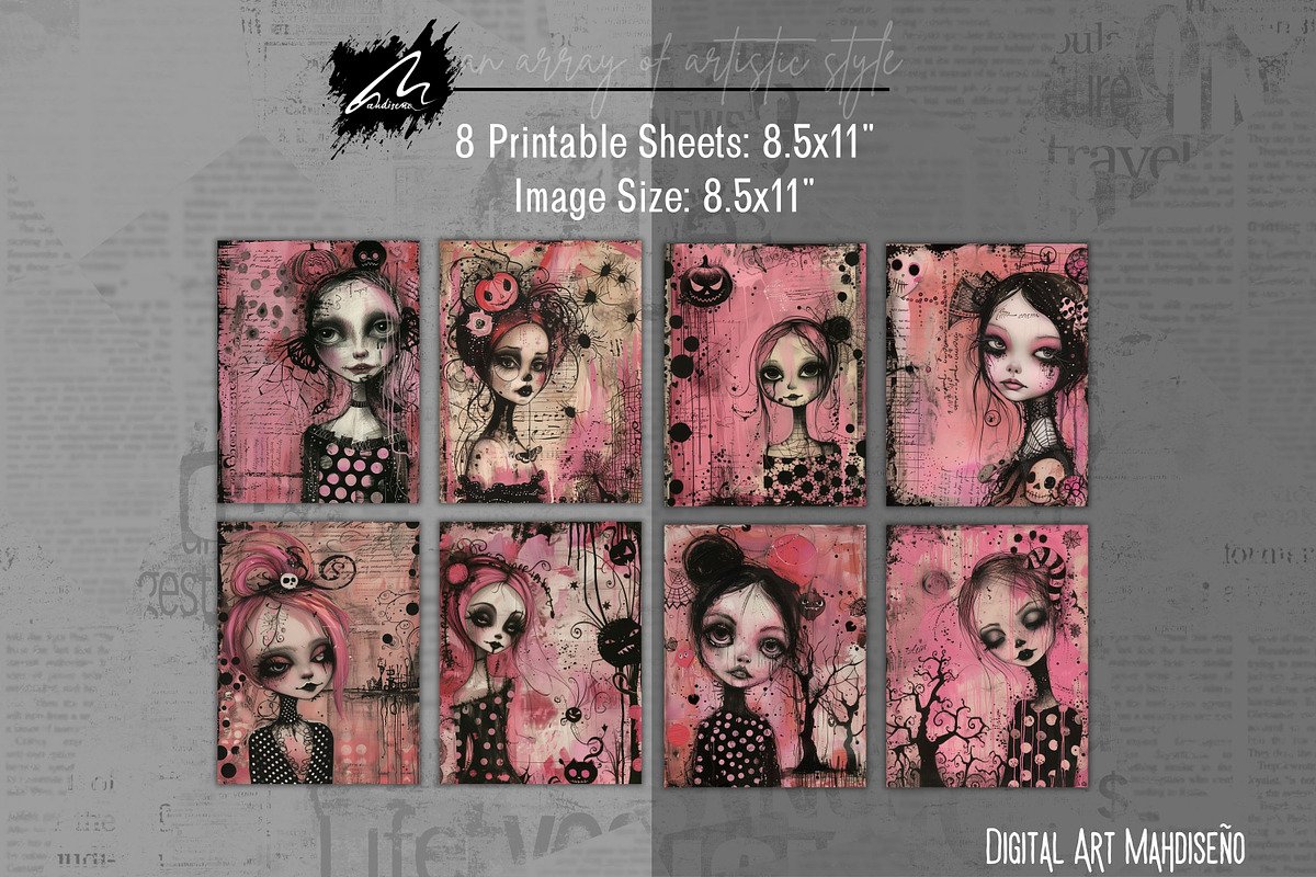 Pinkoween Whimsical Scrapbook Pages, a Seasonal Illustration by Digital Art Mahdiseño (Photo 3 of 10)