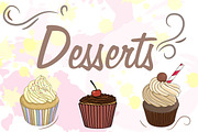 Vector set with cupcakes, a Background Graphic by lycka (Thumbnail 1 of 6)