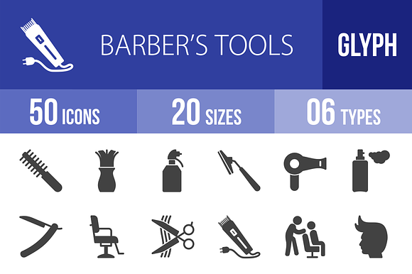 50 Barber’S Tools Glyph Icons