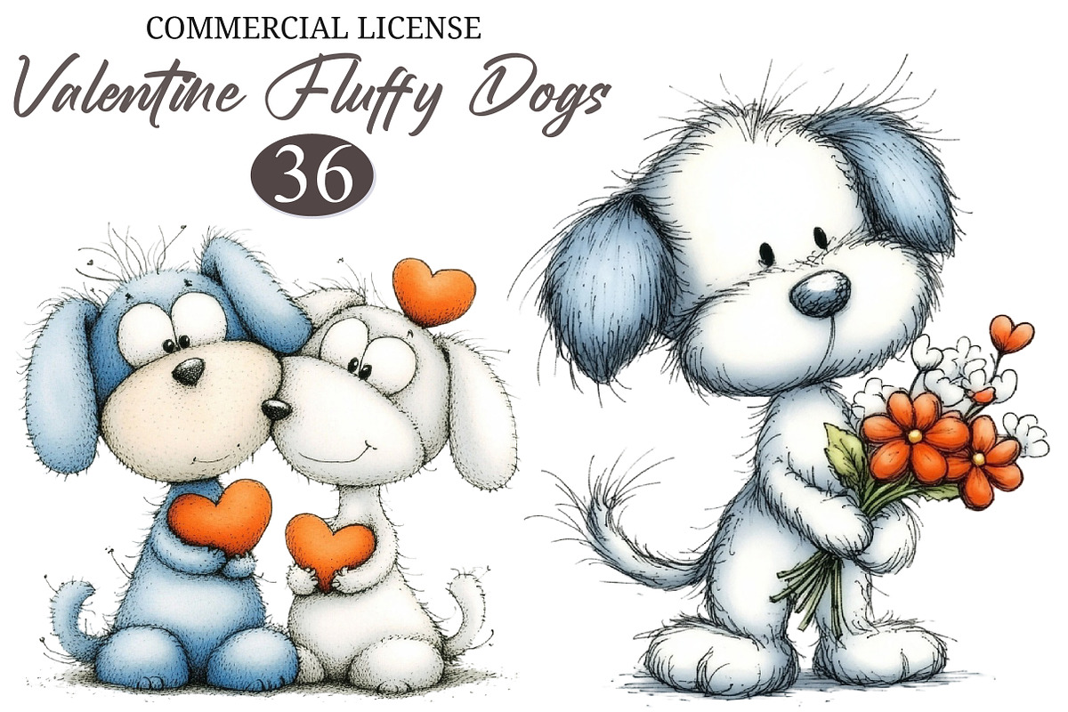 Cute-whimsical Valentine Fluffy Dogs, an Animal Illustration by designcity5 (Photo 1 of 5)