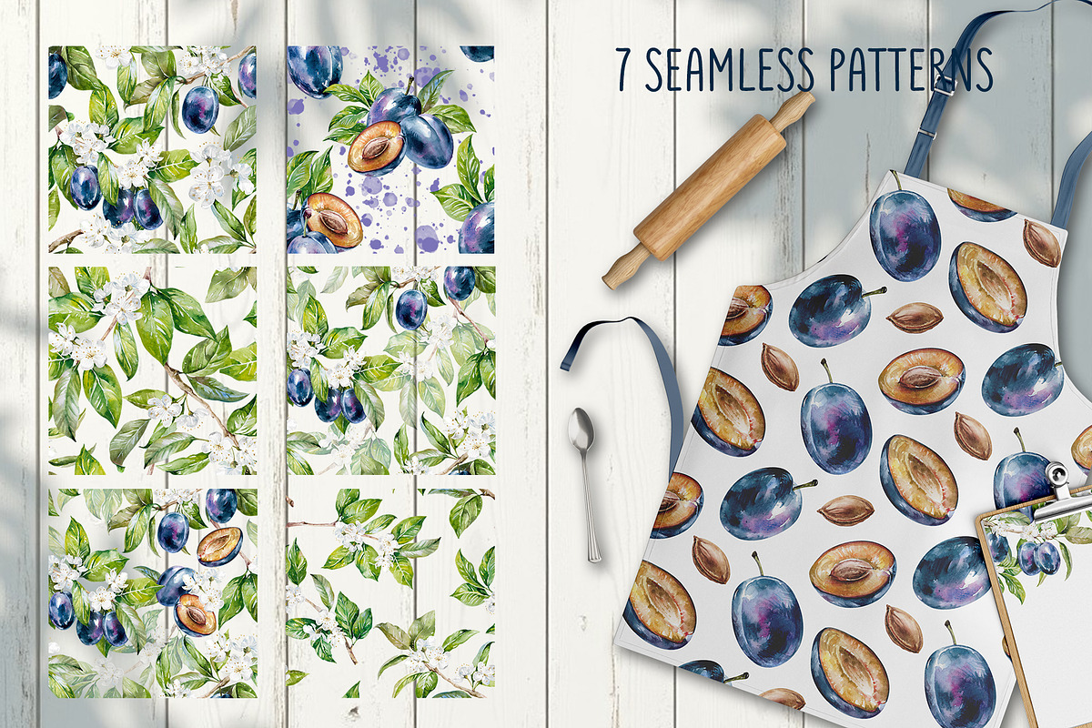 Blooming plum watercolor clipart, a Decorative Illustration by Eva Kleinman (Photo 11 of 14)