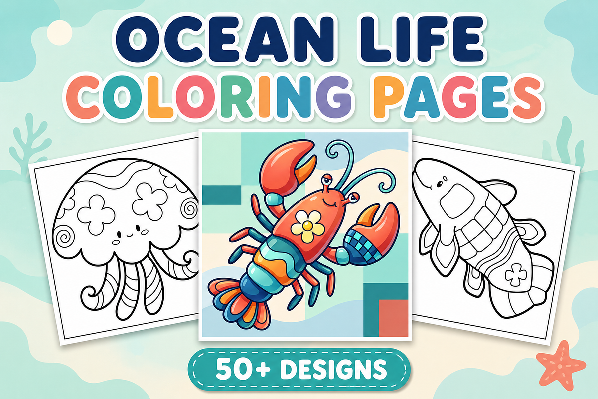 Ocean Life Coloring Pages #1, an Animal Illustration by Inkivelle Studio (Photo 1 of 3)