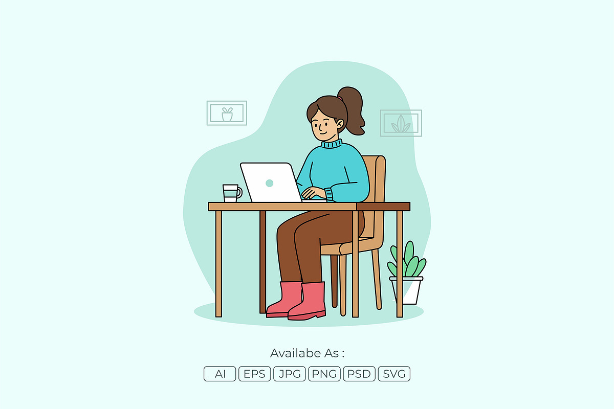 Woman Working on Laptop Illustration, a Work Illustration by Partikusi Design (Photo 2 of 3)