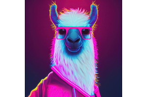 Cool Neon Party Llama In Sunglasses