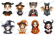 Halloween Girl Watercolor Clipart, an Illustration by designcity5 (Thumbnail 2 of 5)
