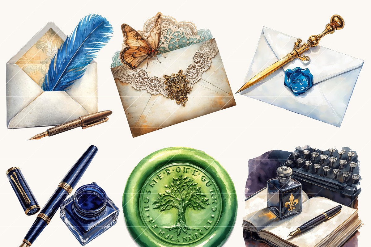 Vintage Stationery Clipart Bundle, an Object Illustration by Design Scotch (Photo 4 of 8)
