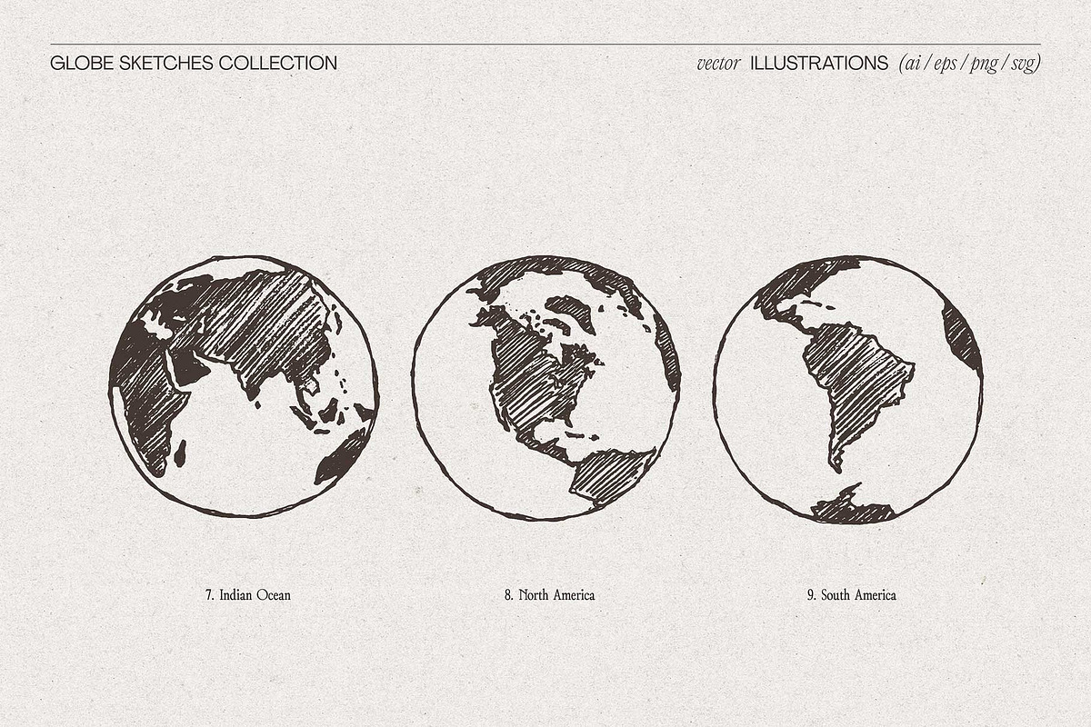 Etched Globe Sketches Collection, an Object Illustration by TheMountBirdStudio (Photo 8 of 8)