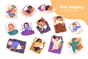 Cute kids sleeping in bed set, a Person Illustration by Good Studio