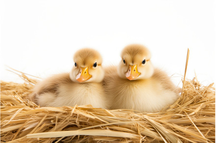 Three ducking on straw isolated on, an Animal Photo by Ylivdesign