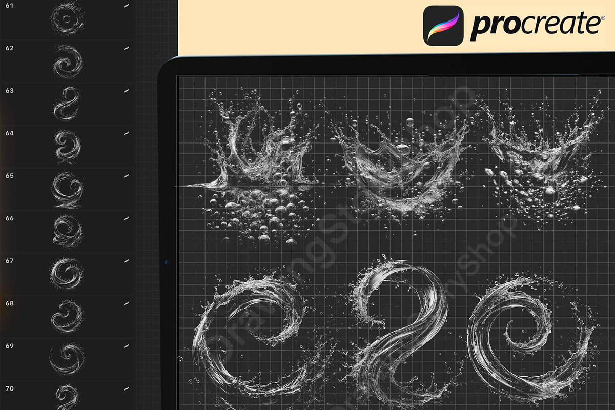 160 Splashes Water Procreate Stamps, a Brush Add-On by DrawingStoryShop (Photo 2 of 8)