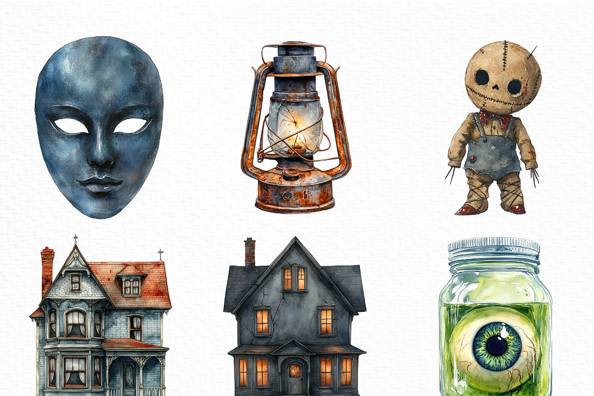 Watercolor Creepy Halloween Clipart, an Illustration by Craft Nest (Photo 4 of 6)