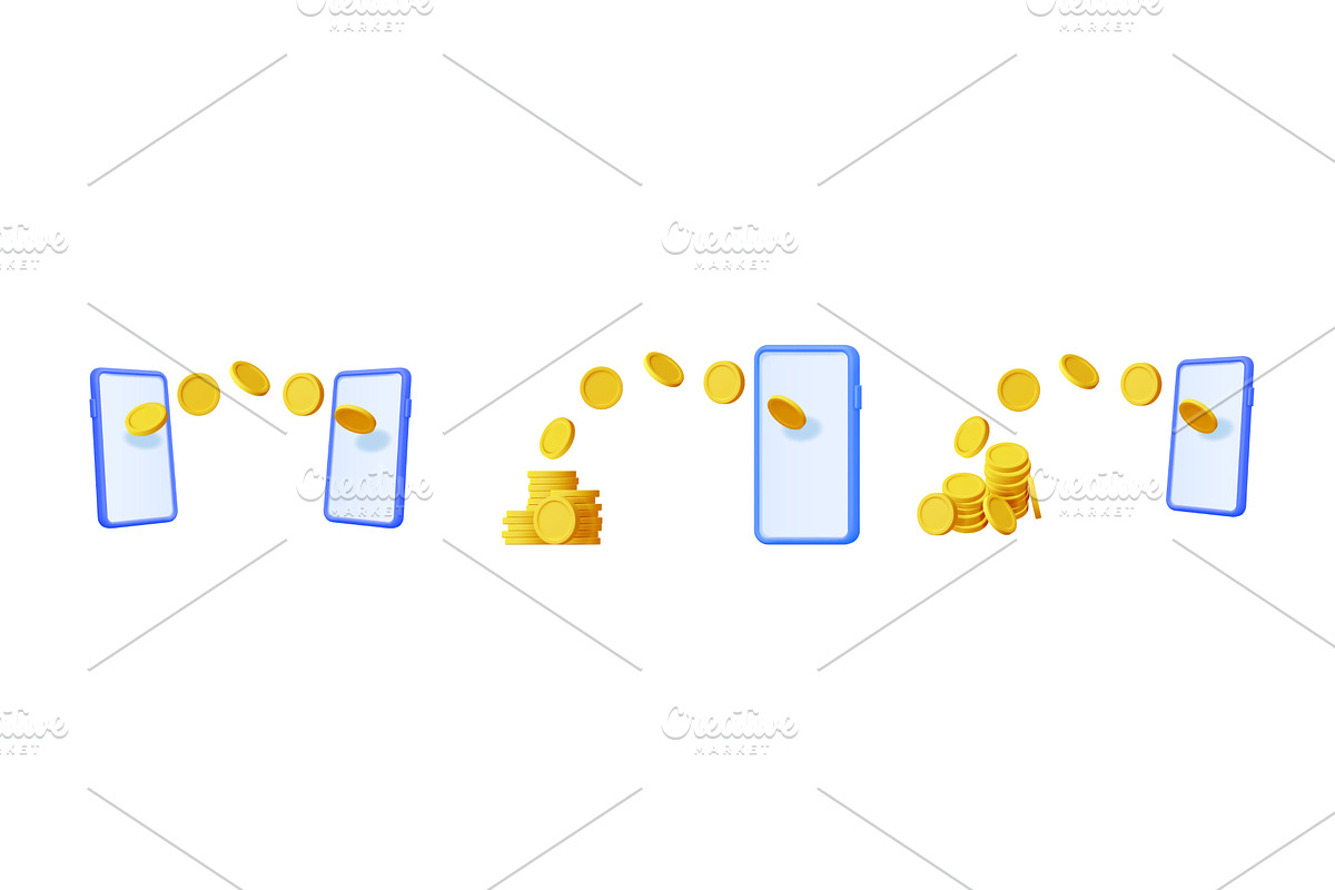 Mobile phones showing coins flying, a Finance Illustration by Abscent