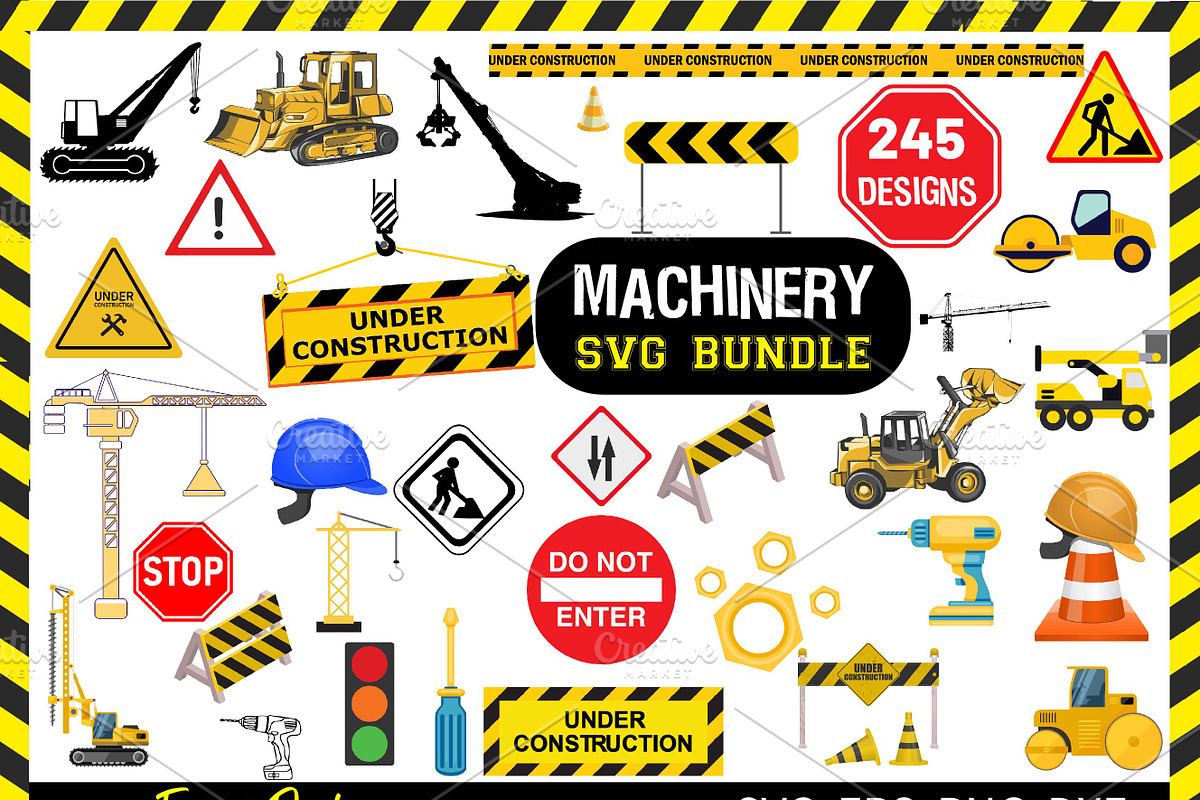 Construction Machinery SVG Bundle, an Object Illustration by FancyDesignStudio (Photo 1 of 2)