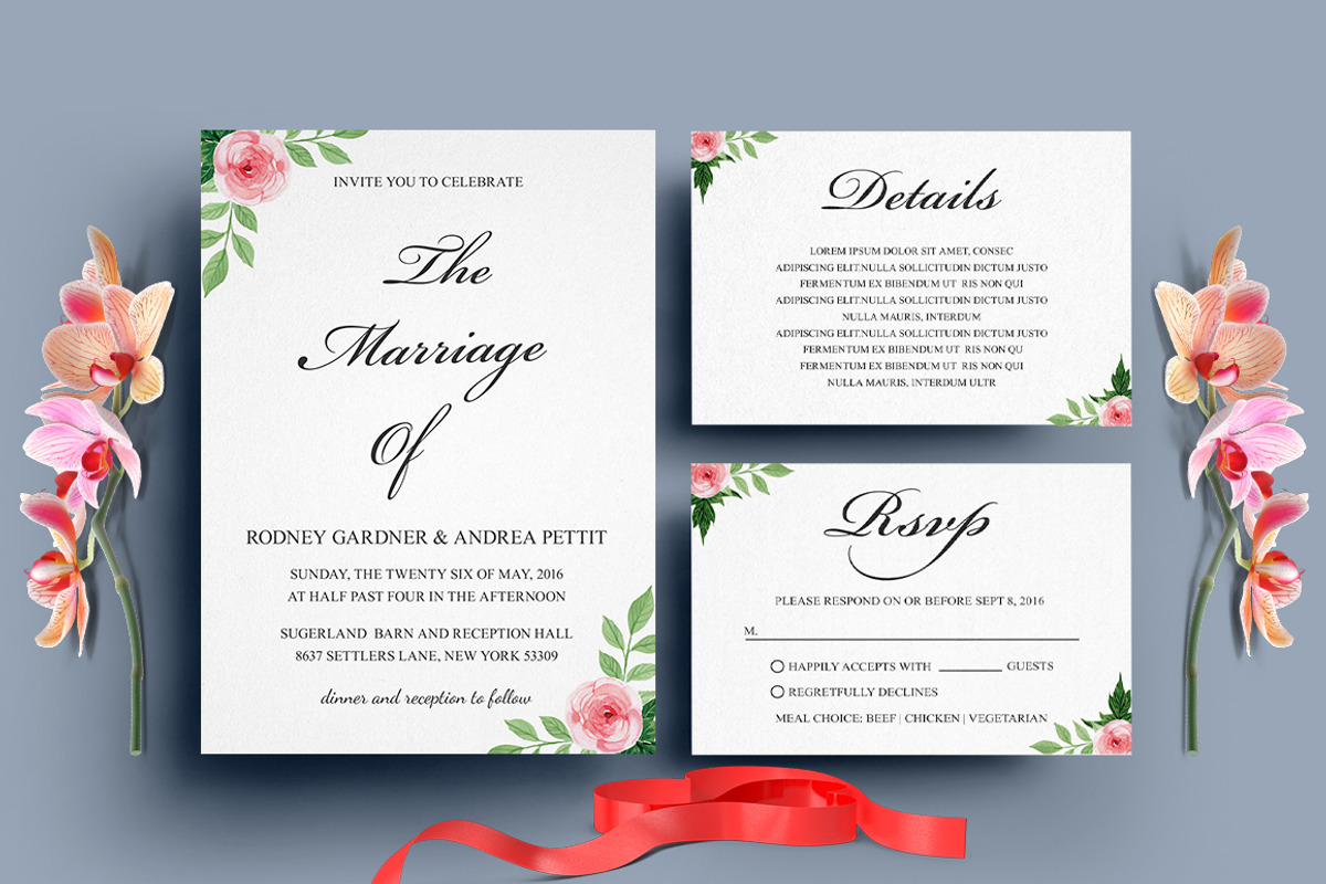 Rose Wedding Invitation Set, an Invitation Template by TemplateCrafts (Photo 1 of 4)