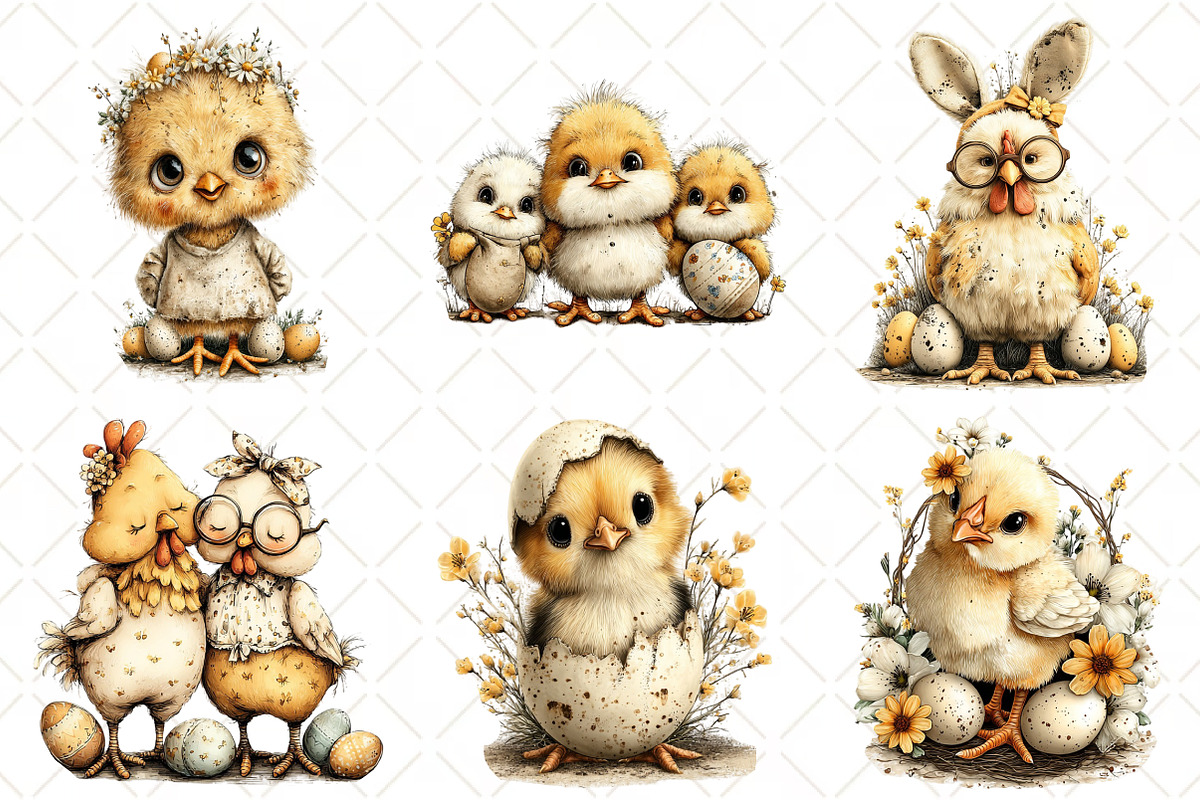 Whimsical Easter Chicken Clipart, an Illustration by Black Bird Studio (Photo 4 of 5)