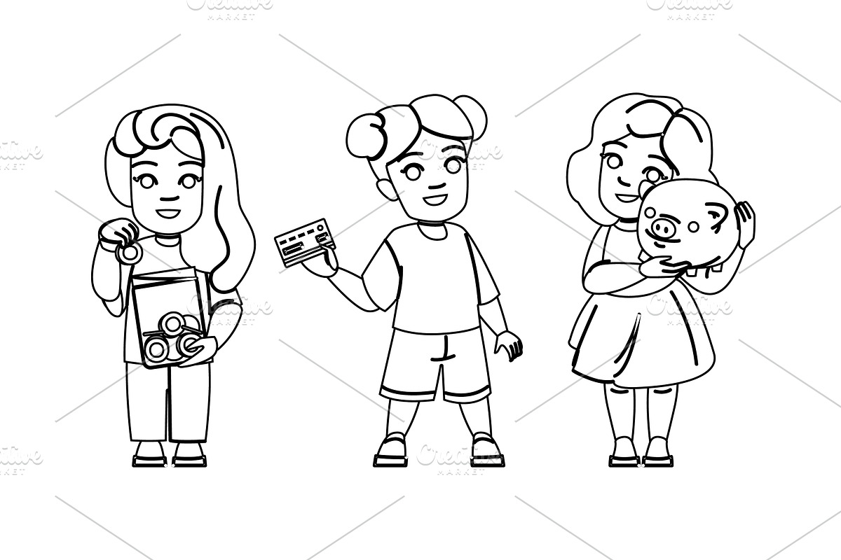 child kid money girl vector, a Person Illustration by pikepicture