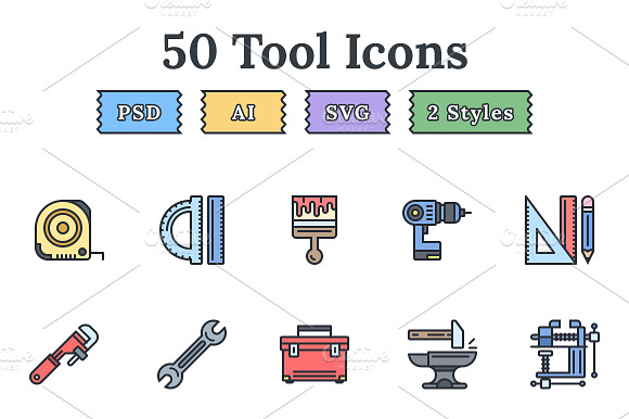 Tools Equipment Flat Landing Icons