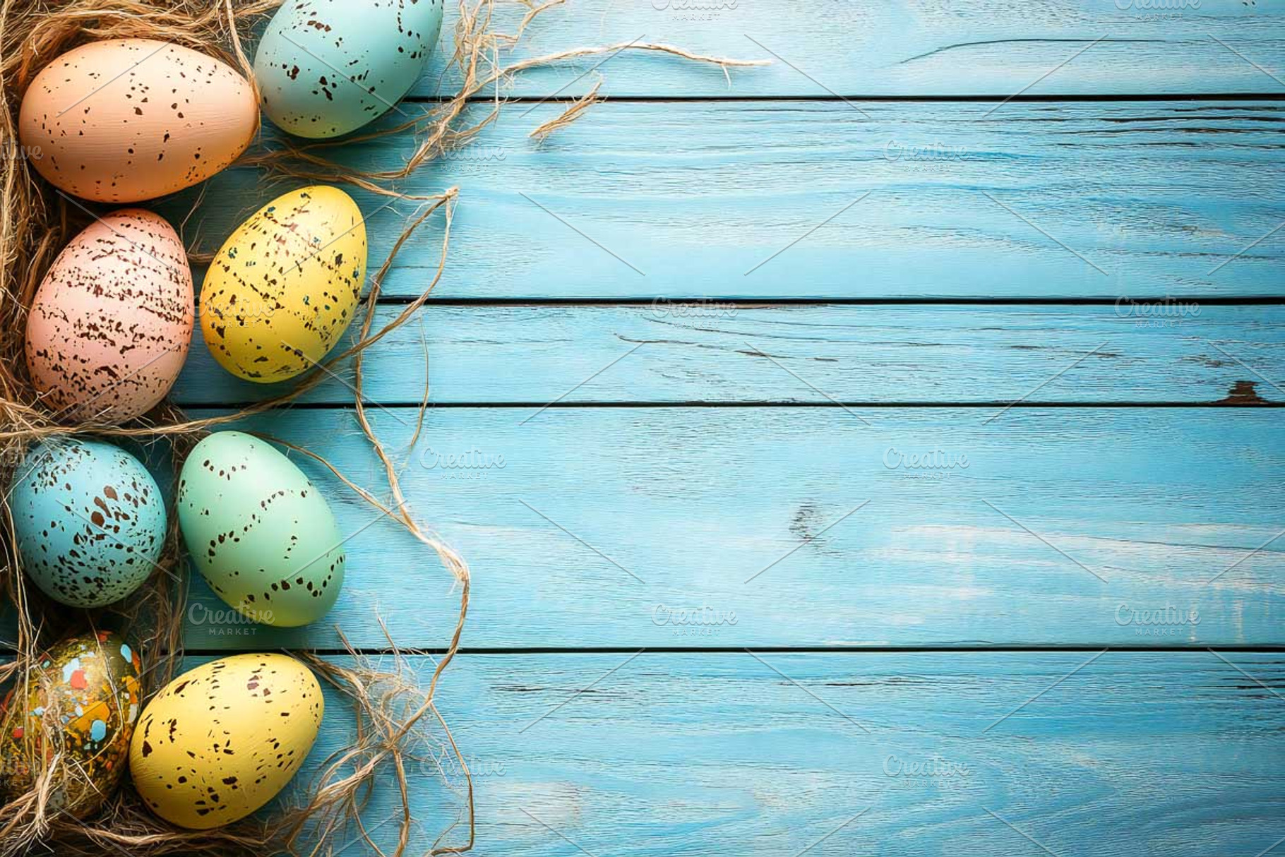 Easter Wooden Planks Table, a Food & Drink Photo by VetalStock