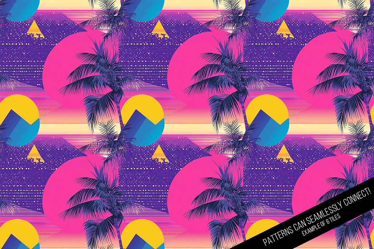 Tropical 80s Retrowave Digital Paper, a Pattern Graphic by Chromolume Studio (Photo 11 of 15)