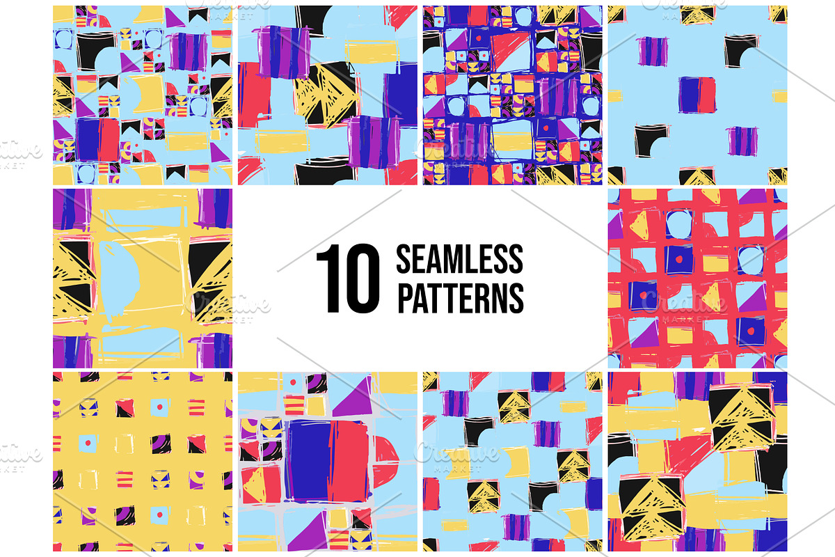 Set of ten vibrant seamless patterns, an Illustration by Alena Stoyko design