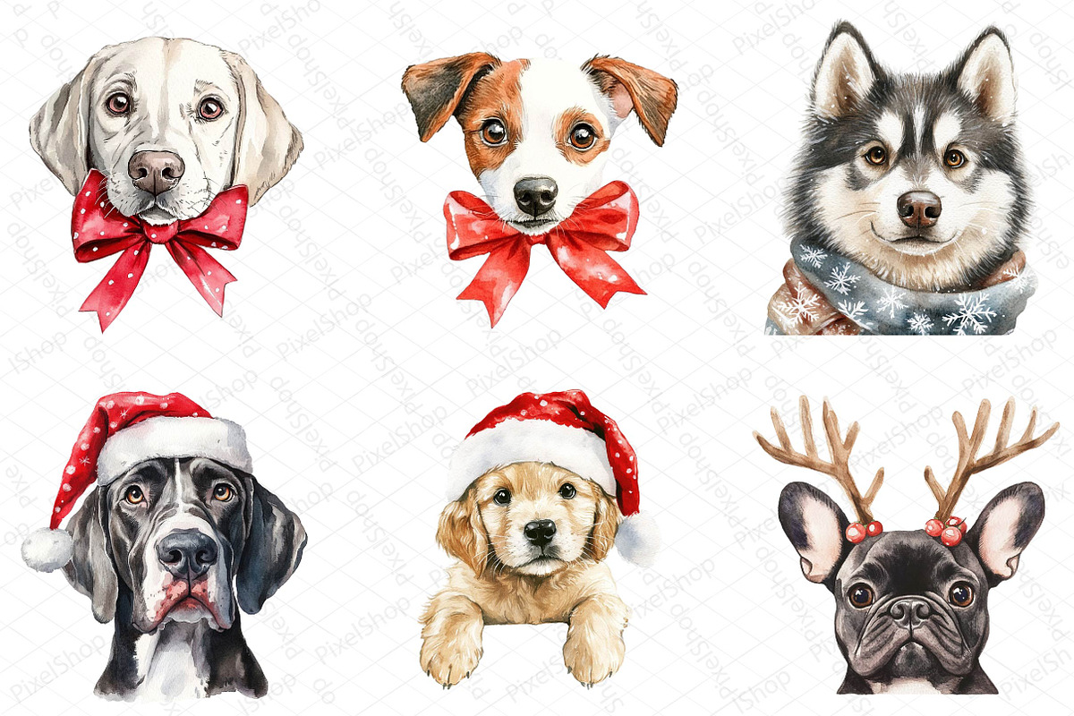 Christmas Peeking Dog Breeds Clipart, an Illustration by DreamPrint404 (Photo 5 of 7)
