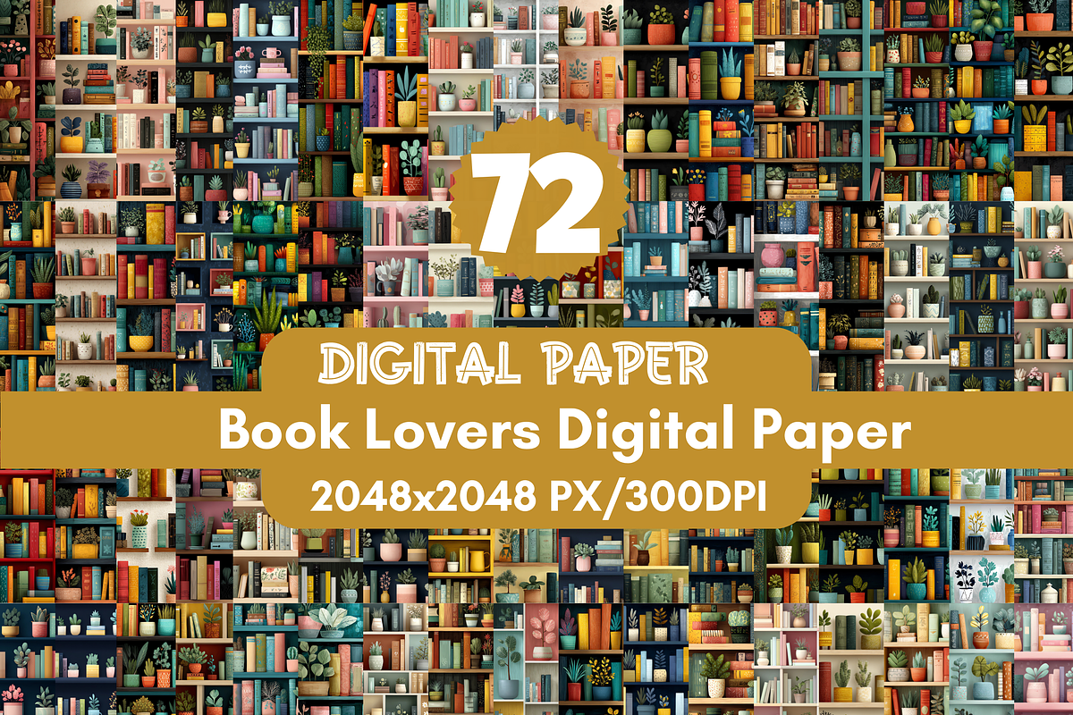 72 Book Lovers Digital Paper, a Pattern Graphic by LA Design (Photo 1 of 10)