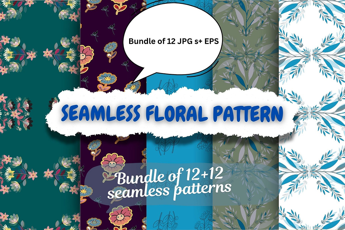 Floral 12 Textile Patterns Bundle, a Pattern Graphic by Aban's World (Photo 1 of 13)