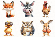 Watercolor Funny Animals Clipart, an Illustration by OK Design (Thumbnail 2 of 5)