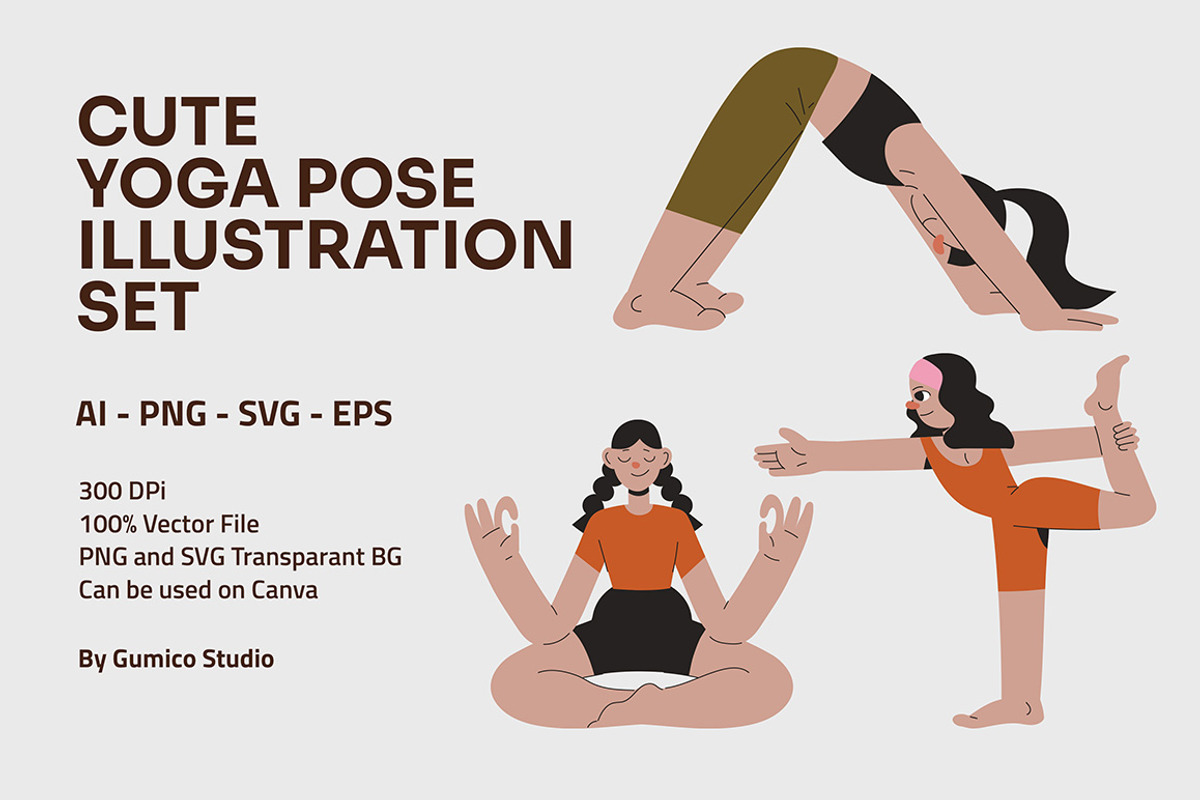 Cute Yoga Pose Illustration Set, an Object Graphic by Gumico Studio. (Photo 3 of 3)