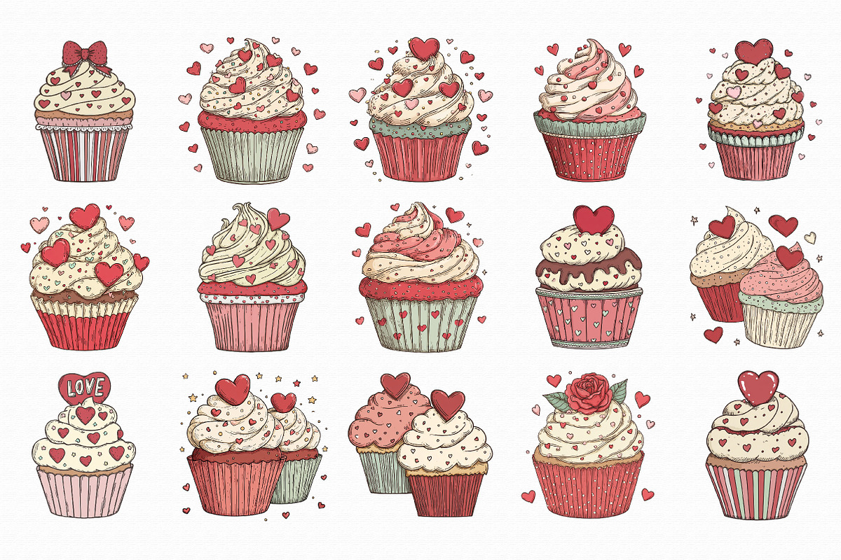 Valentine Cupcakes Clipart, an Illustration by Libby Wishes (Photo 2 of 6)