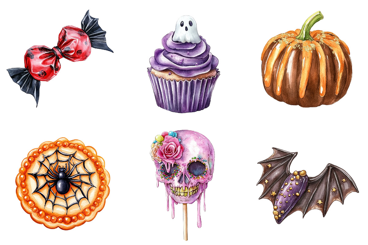 Watercolor Halloween Sweets Clipart, a Seasonal Illustration by CitraGraphics (Photo 5 of 8)
