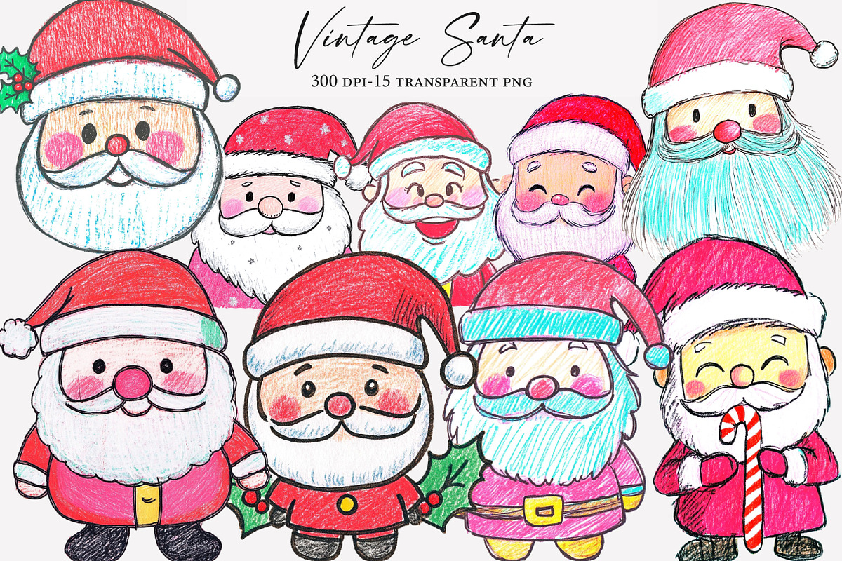 Vintage Santa Sublimation Bundle, an Illustration by Designworld (Photo 1 of 5)