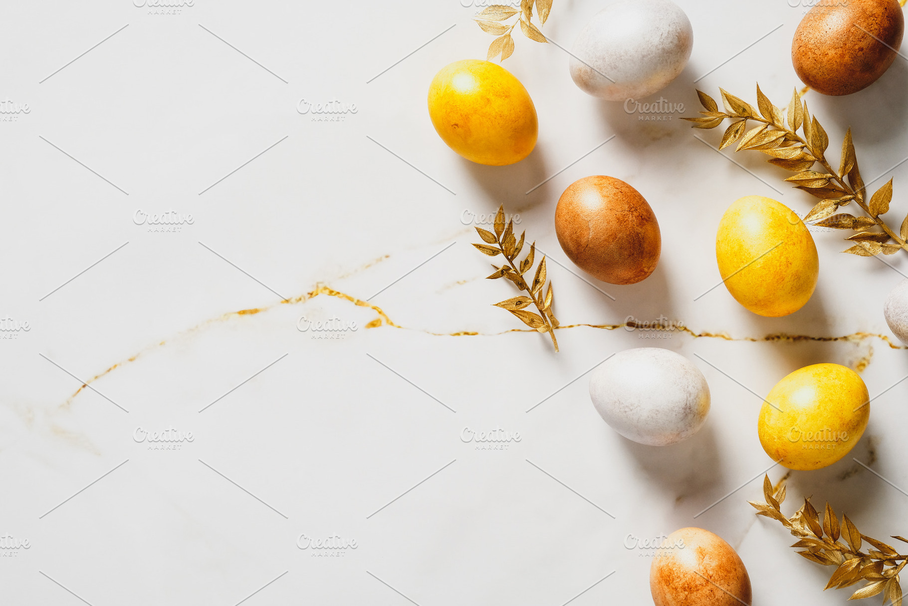 Happy Easter flat lay composition with luxury decorated Easter egg and golden b, a Holiday Photo by photoguns