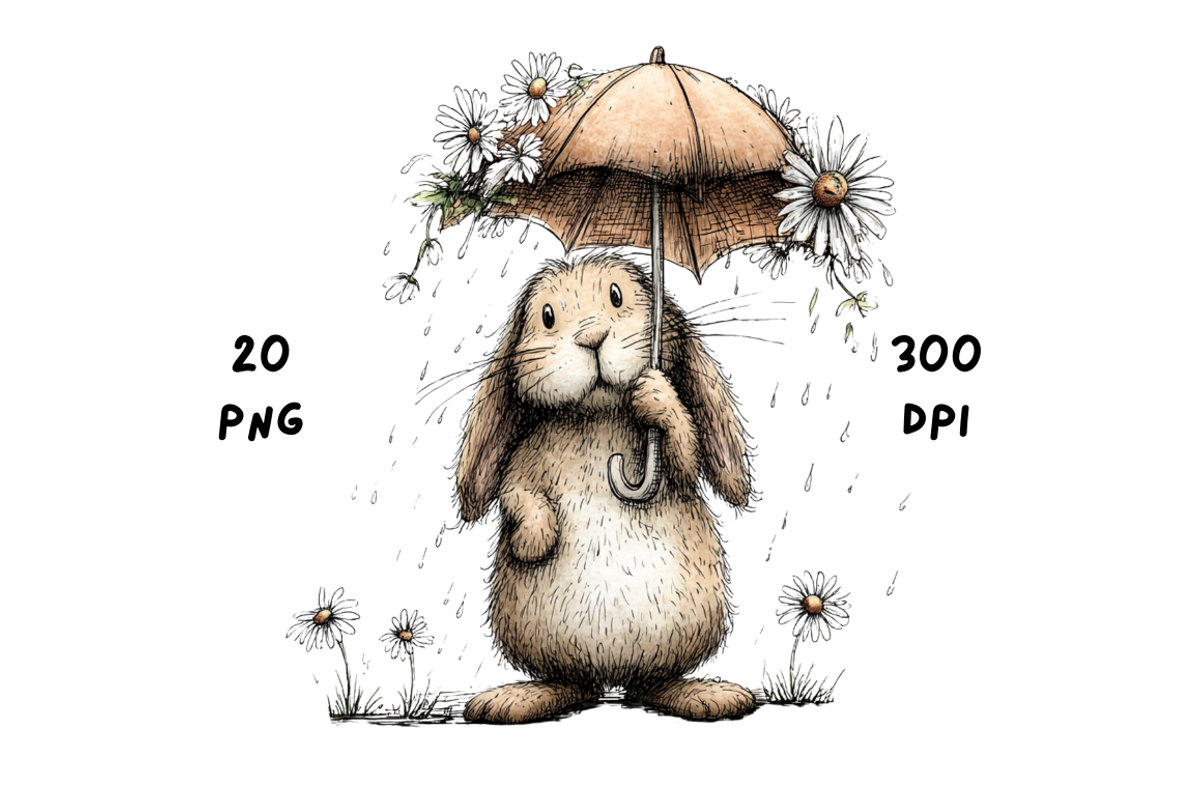 Whimsical Rainy Bunny Clipart, an Animal Illustration by GiraffeCreative (Photo 18 of 19)