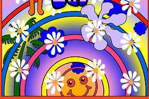 Groovy Cool Cat 70s Rainbow Daisy, an Illustration by Sharon Schwalbe
