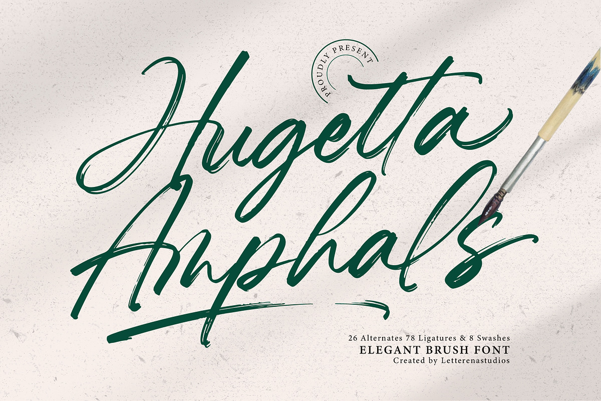 Hugetta Amphals Elegant Brush Font, a Script Font by Letterena Studios Script (Photo 1 of 15)