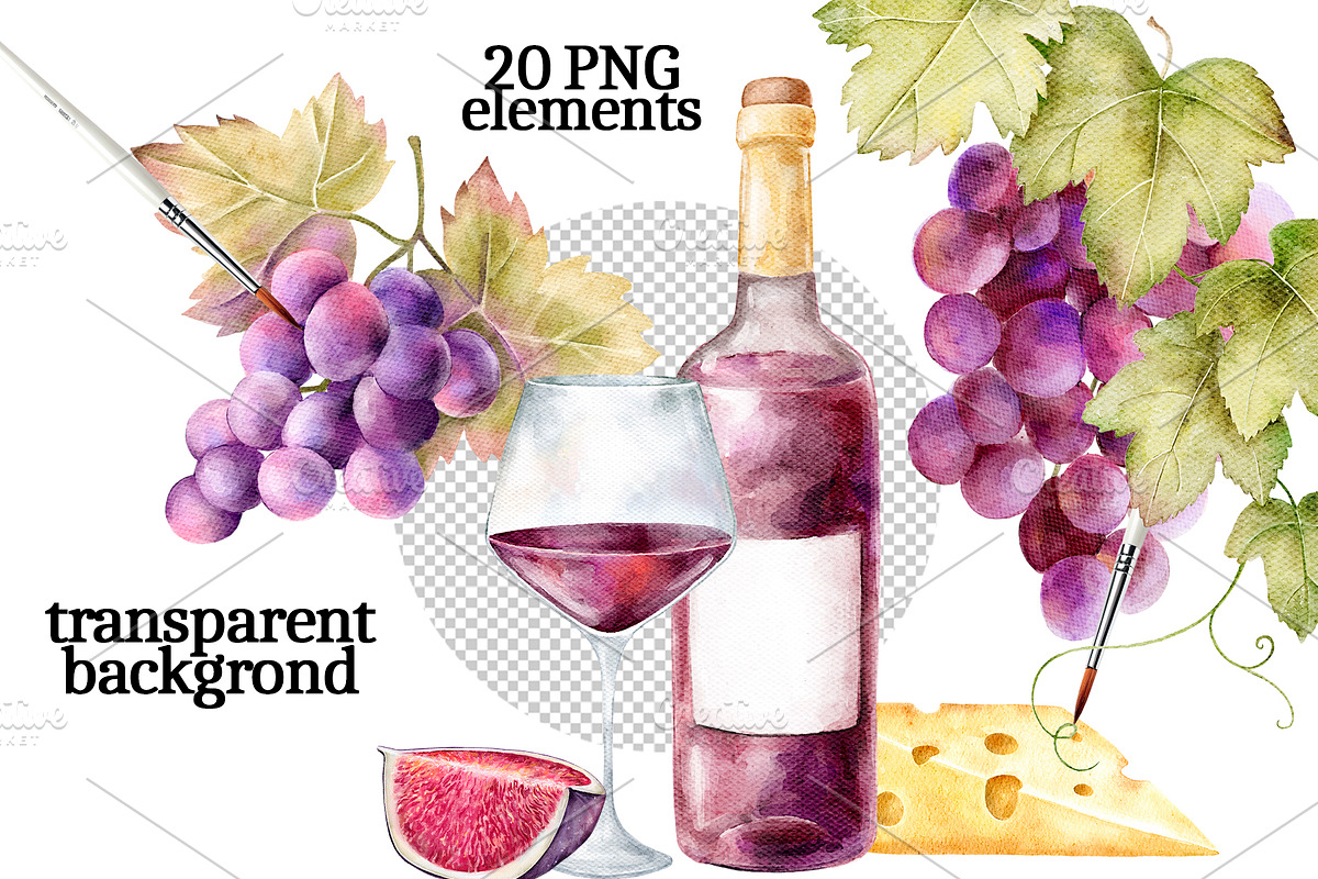 Watercolor Wine Clipart, a Food Illustration by Eves_Aquadreams (Photo 3 of 10)