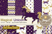 Unicorn Digital Papers & Clipart, a Pattern Graphic by JennyL Designs (Thumbnail 1 of 6)