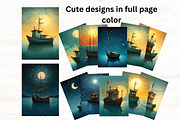 Whimsical Fishing Boats 5x7 Postcard, a Transportation Illustration by Mermaids Cove (Thumbnail 4 of 9)