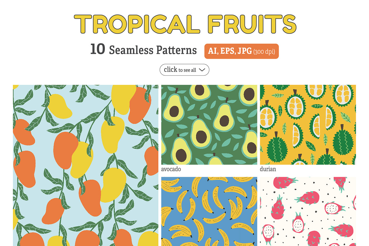 TROPICAL FRUITS seamless patterns, a Pattern Graphic by cocomi (Photo 2 of 5)
