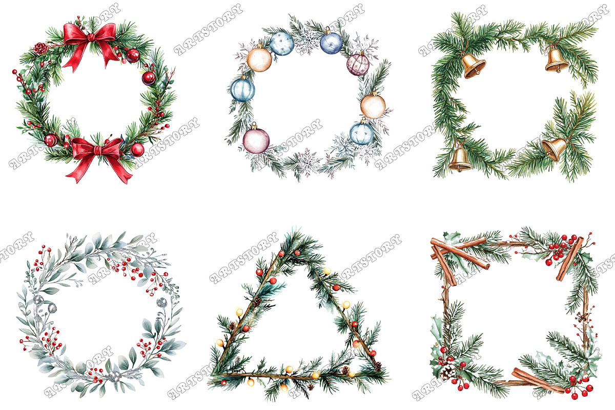 Watercolor Christmas Frames Clipart, an Illustration by designcity5 (Photo 2 of 5)