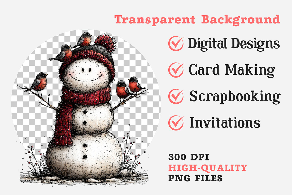 Whimsical Christmas Snowman Clipart, an Illustration by Dream Creation (Photo 5 of 6)