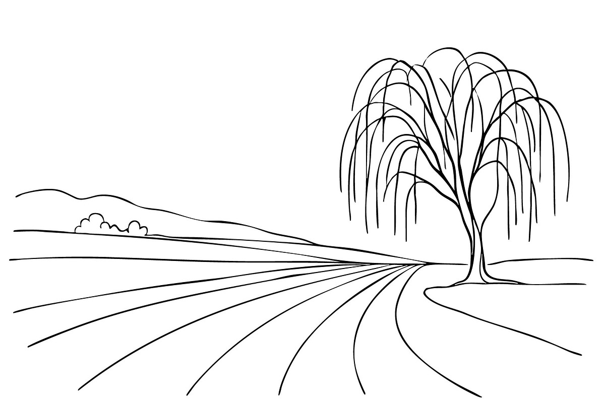 Spring landscape sketch. Line tree, an Object Illustration by Sketching (Photo 3 of 4)