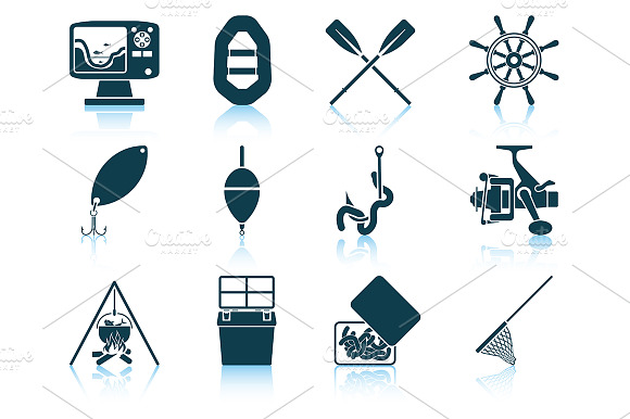 Set Of 12 Fishing Icons