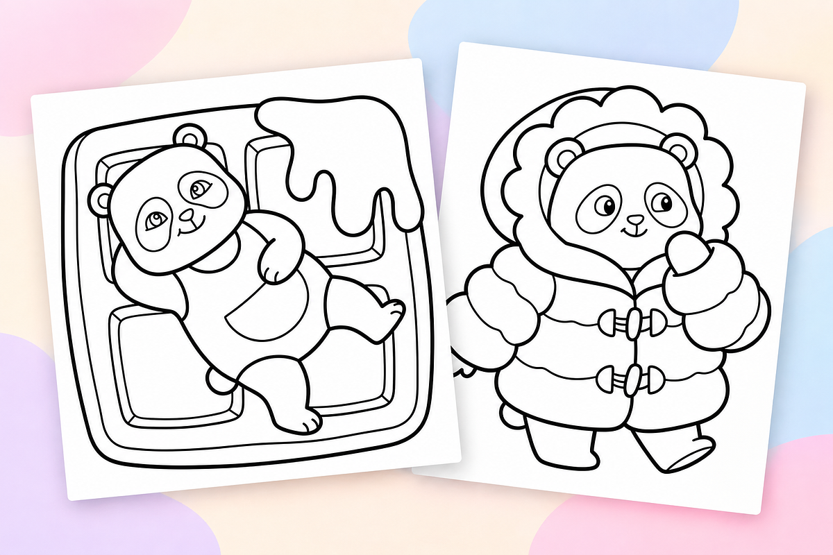 Cute Panda Coloring Pages for Kids, an Animal Illustration by Inkivelle Studio (Photo 2 of 3)