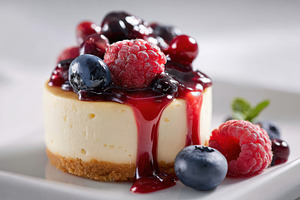 Classic cherry-topped cheesecake, a Food & Drink Photo by AlyaAnd