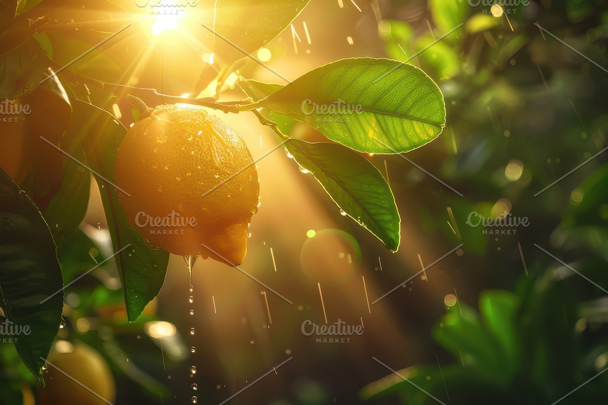 Lemon hanging from a tree branch with sunlight streaming through the foliage, s, a Nature Photo by Mashimara (Photo 1 of 2)